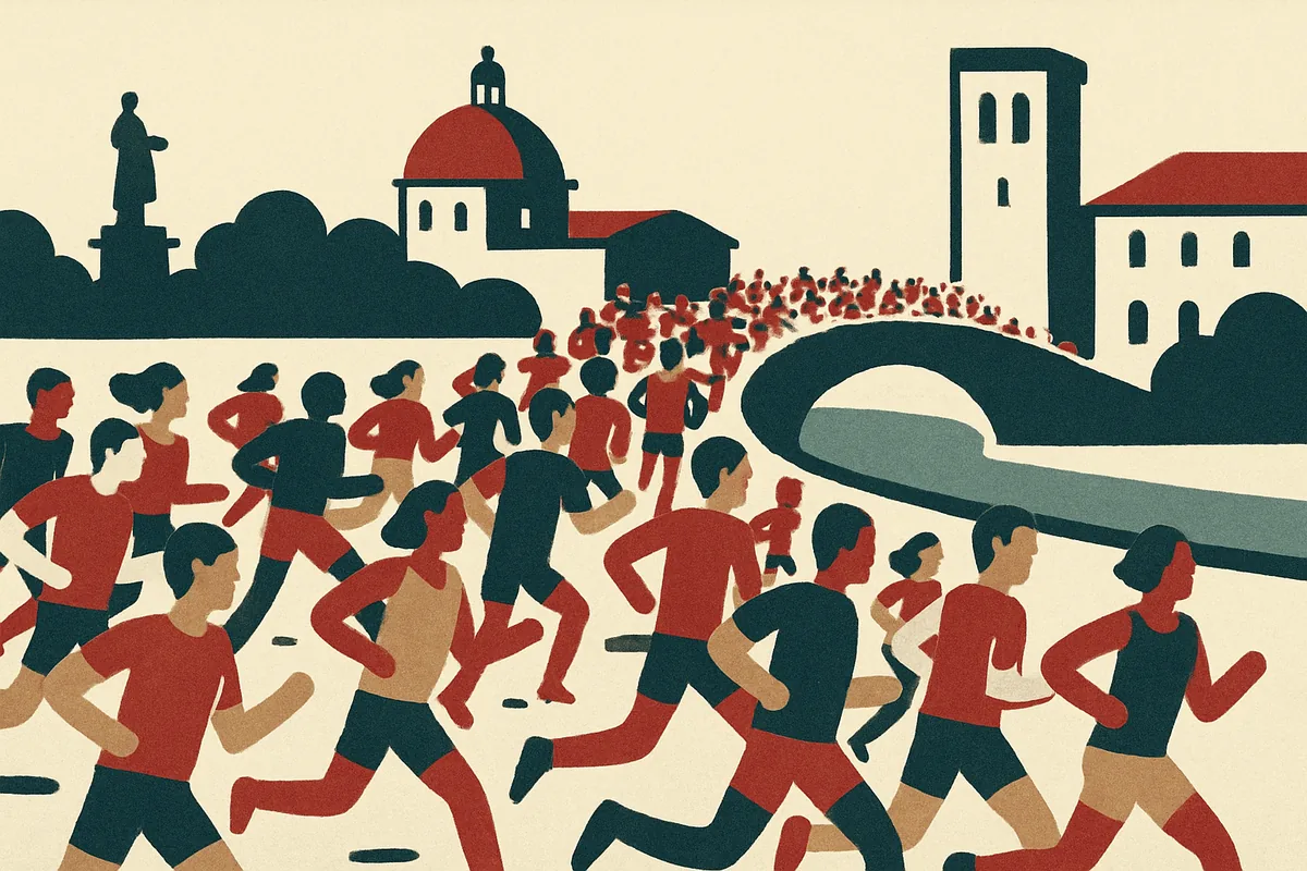 Illustrazione: Le rigide regole delle maratone cittadine italiane: come i percorsi vengono chiusi, certificati e riempiti
